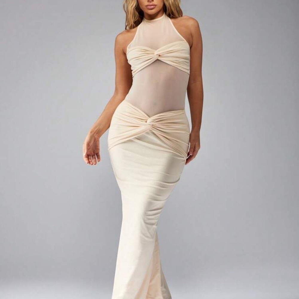 Elegant Cream Halter Dress